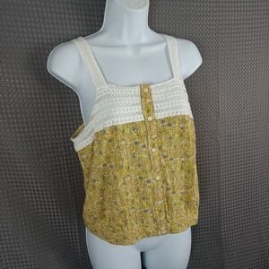Universal Thread Womens XL Yellow Floral Crochet Lace Boho Cami Tank Top NWT